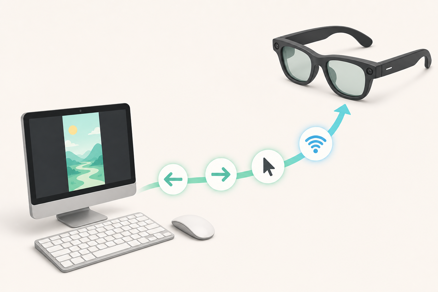 MacからWi-Fi経由でRokid AI Glassesを操作するイメージ